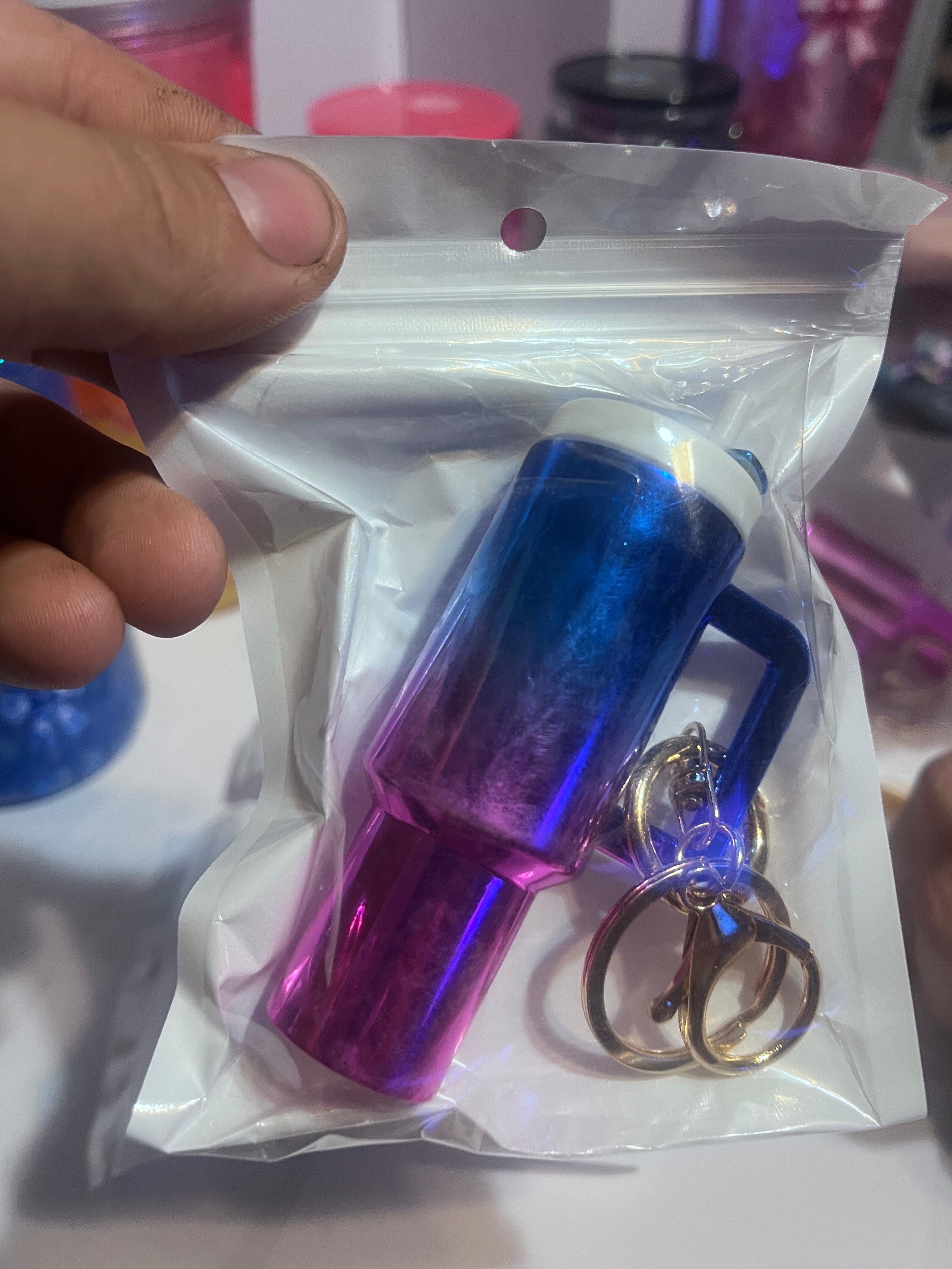 Metallic keychain tumbler