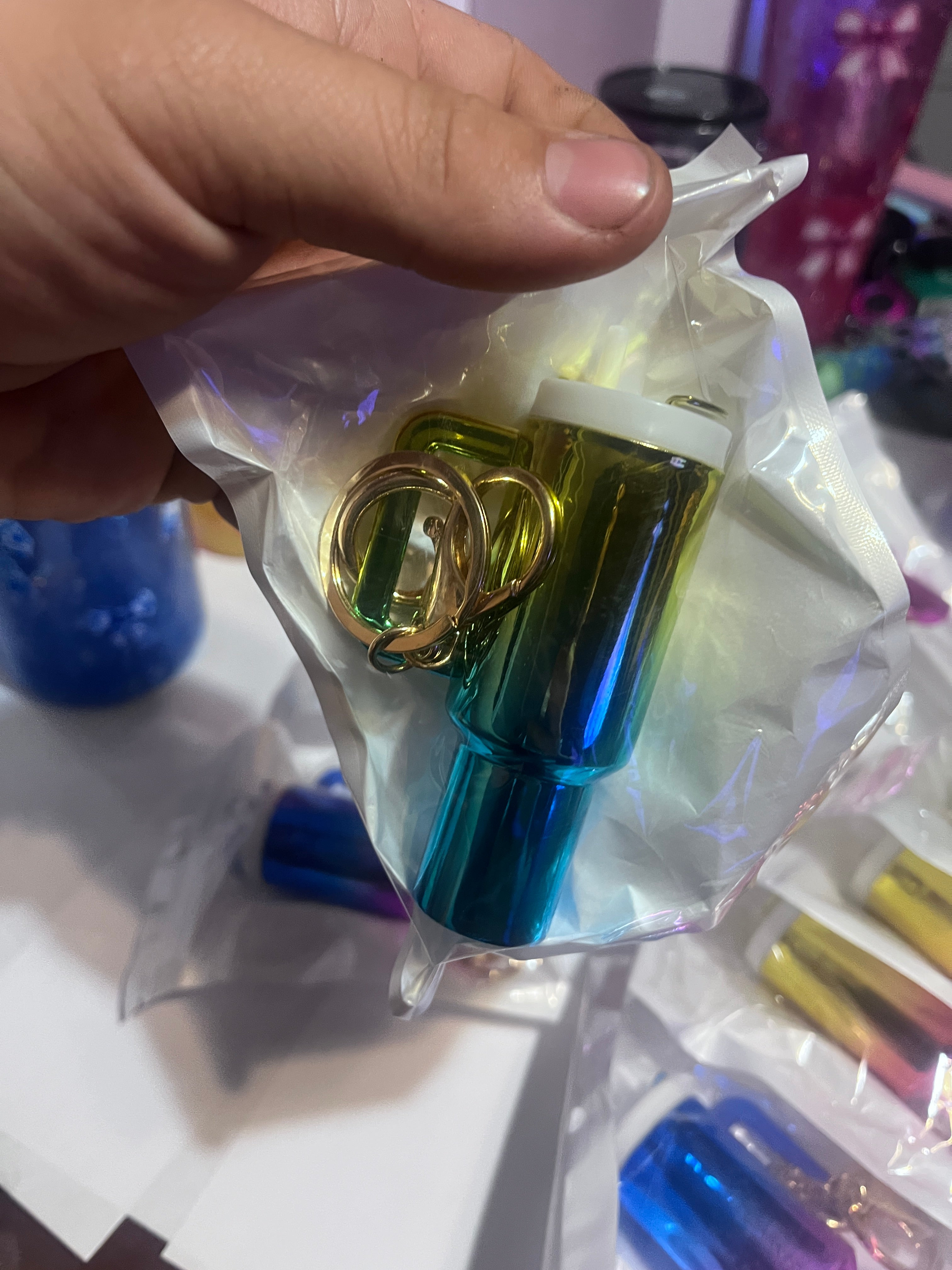Metallic keychain tumbler