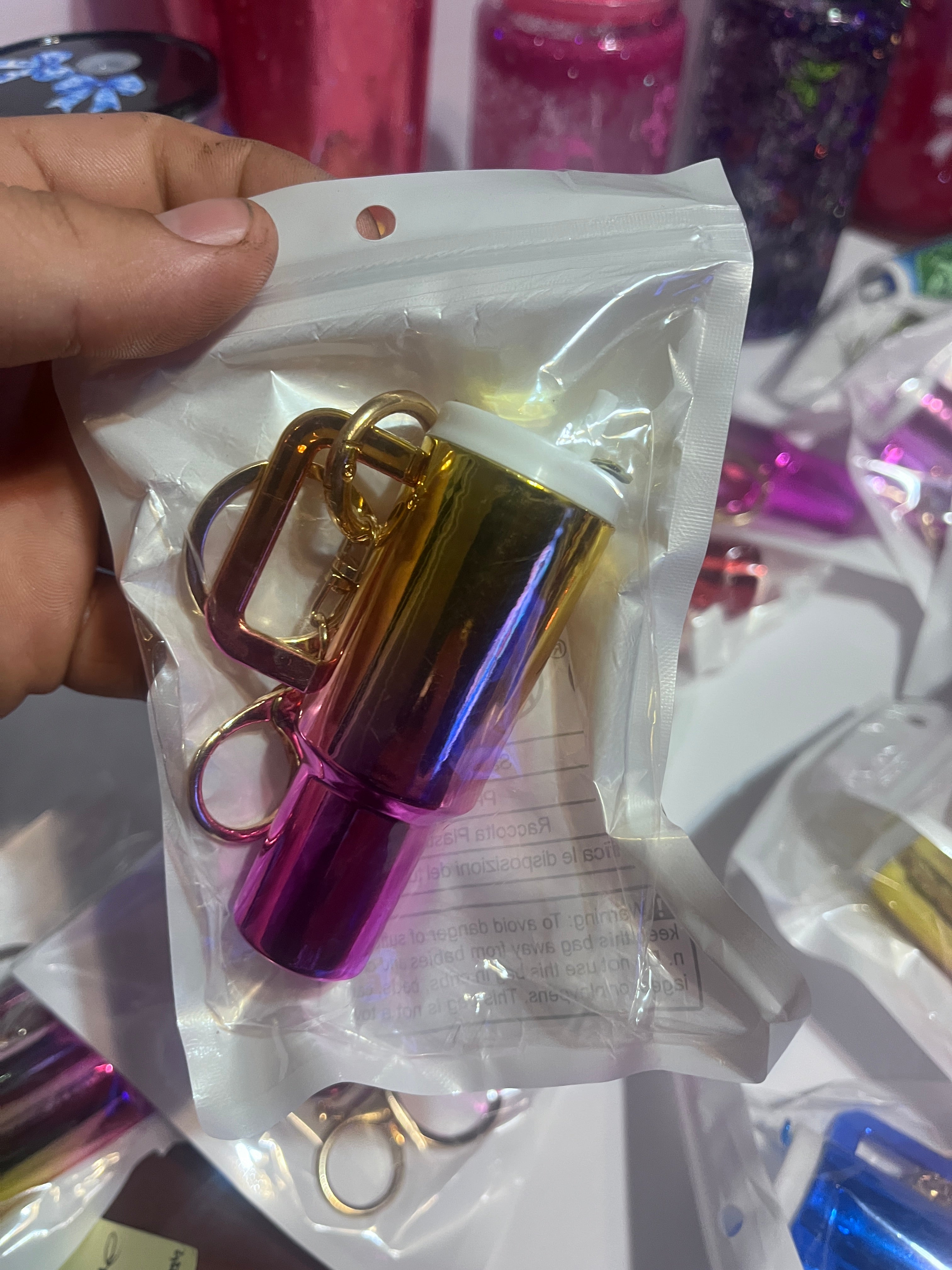 Metallic keychain tumbler